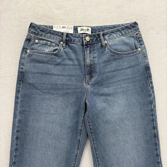 Seven7 Loose Straight Jeans Womens 8 Blue Medium Wash High Rise Stretch Baggy - Picture 2 of 13